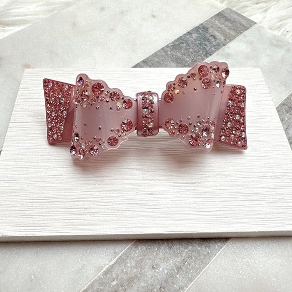 Accessories - Sparkly Large Lavender Bow Barrette with Pink Crystals